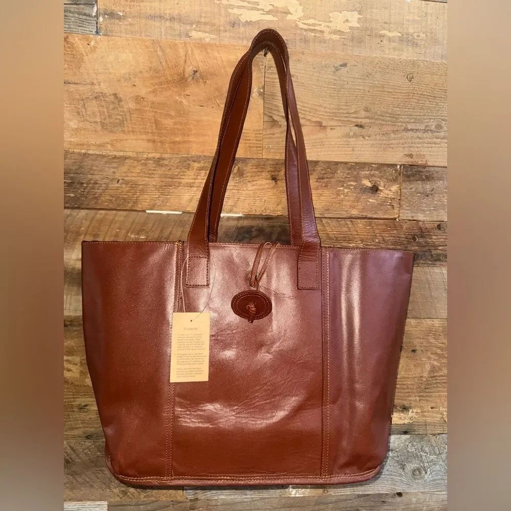 👜 VCrafts Full-Grain Leather XL Tote Bag – Cognac Brown – NWT